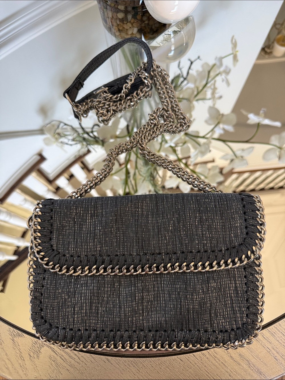Sondra Roberts Squared Chain-Trim Shoulder/Crossbody Bag